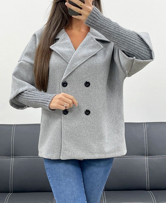 Manteau effet 2 en 1 gris clair