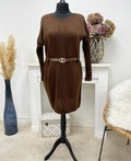 Robe pull en mailles chocolat + ceinture