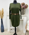 Robe pull en mailles kaki + ceinture