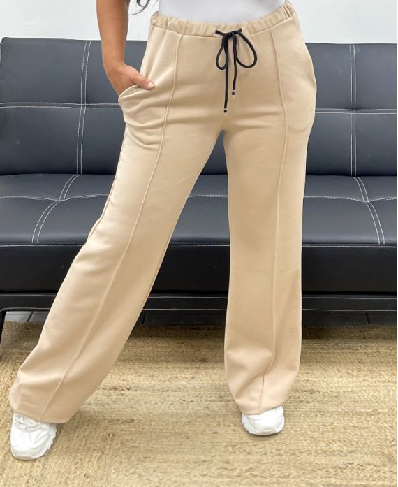 Pantalon beige 2 poches avec plis nervurés