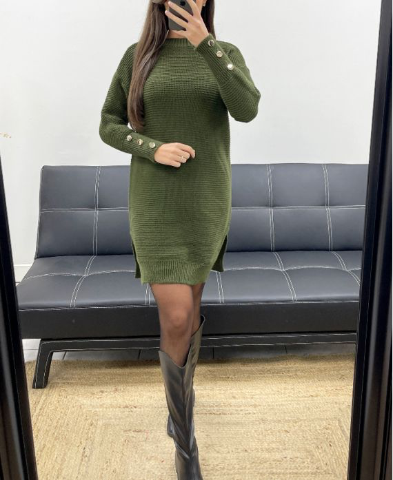 Robe pull kaki manches a boutons