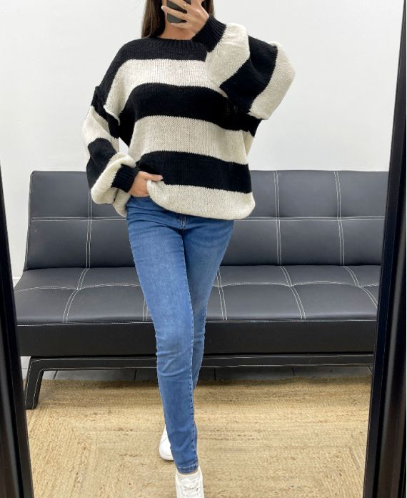 Pull oversize à rayures noir
