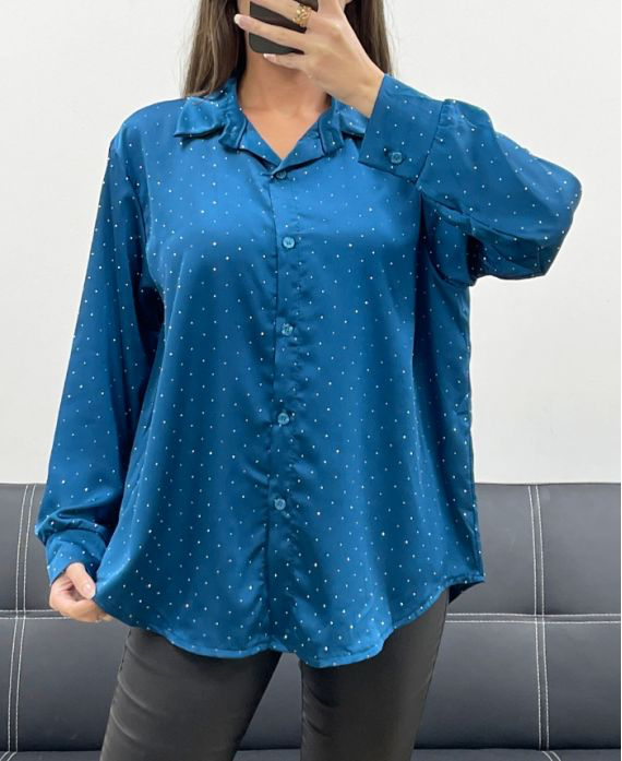 Chemise en satin clouté bleu