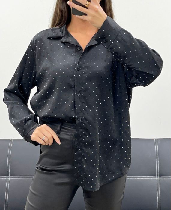 Chemise en satin cloutée noir