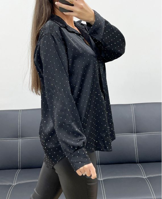 Chemise en satin cloutée noir