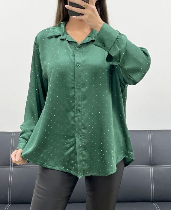 Chemise en satin cloutée vert