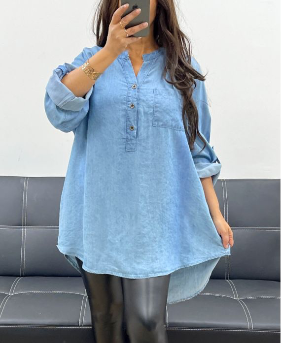 Tunique oversize tencel bleu clair