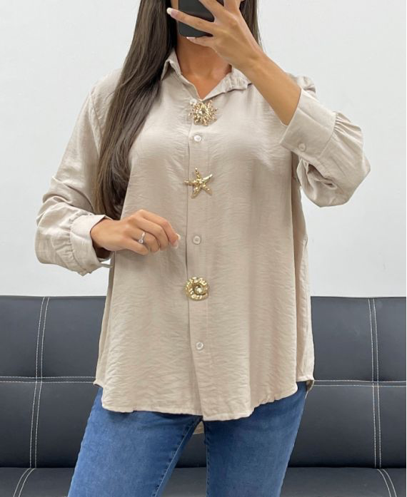 Chemise à boutons fantaisie beige