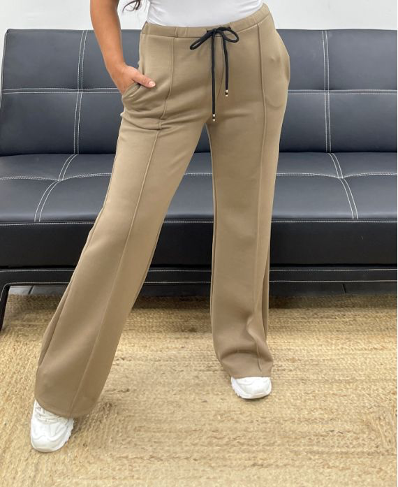 Pantalon 2 poches taupe avec plis nervurés