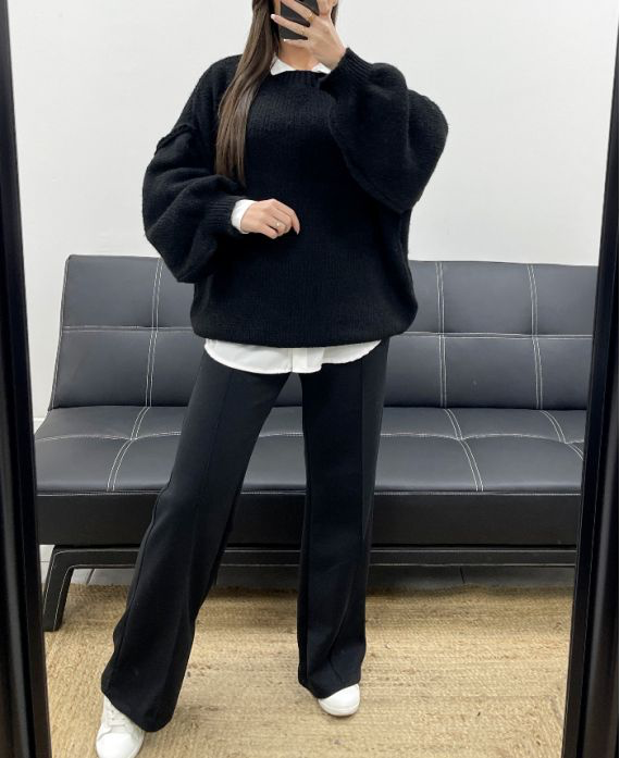 Pantalon 2 poches noir avec plis nervurés