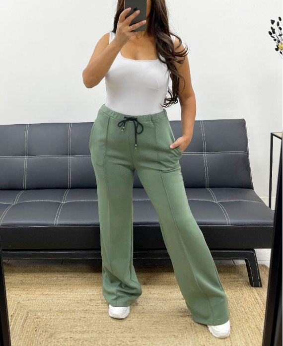 Pantalon 2 poches kaki avec plis nervurés