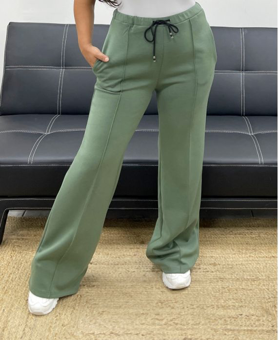 Pantalon 2 poches kaki avec plis nervurés