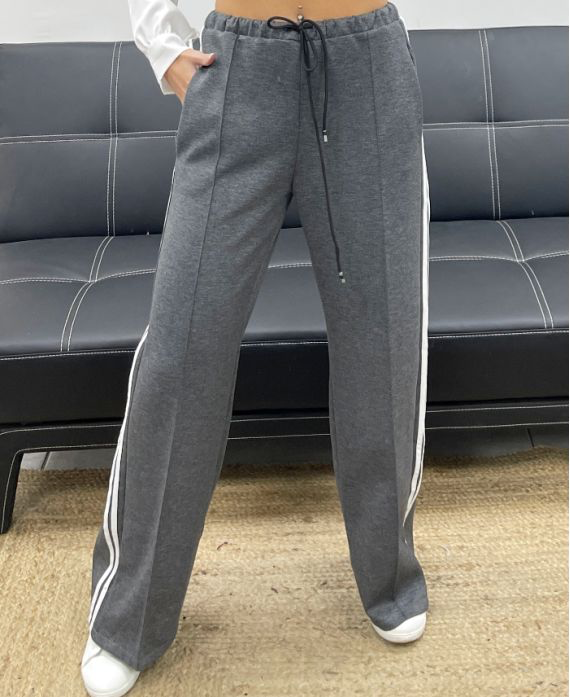 Pantalon 2 poches gris à rayures blanches