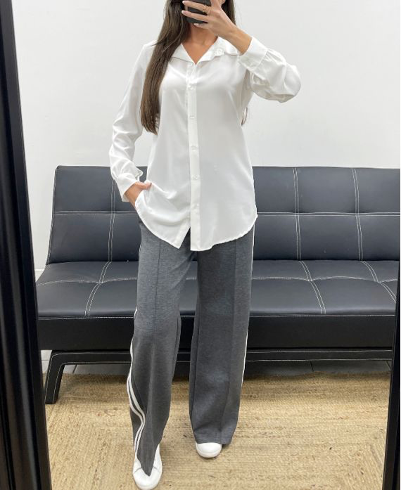 Pantalon 2 poches gris à rayures blanches