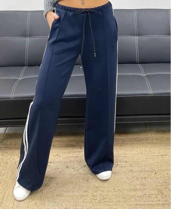 Pantalon 2 poches marine à rayures blanches