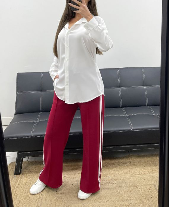Pantalon 2 poches burgundy à rayures blanches