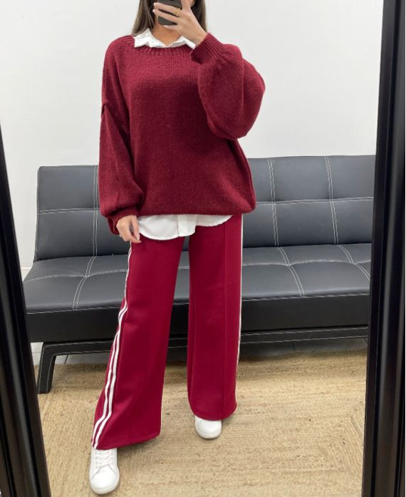 Pantalon 2 poches burgundy à rayures blanches