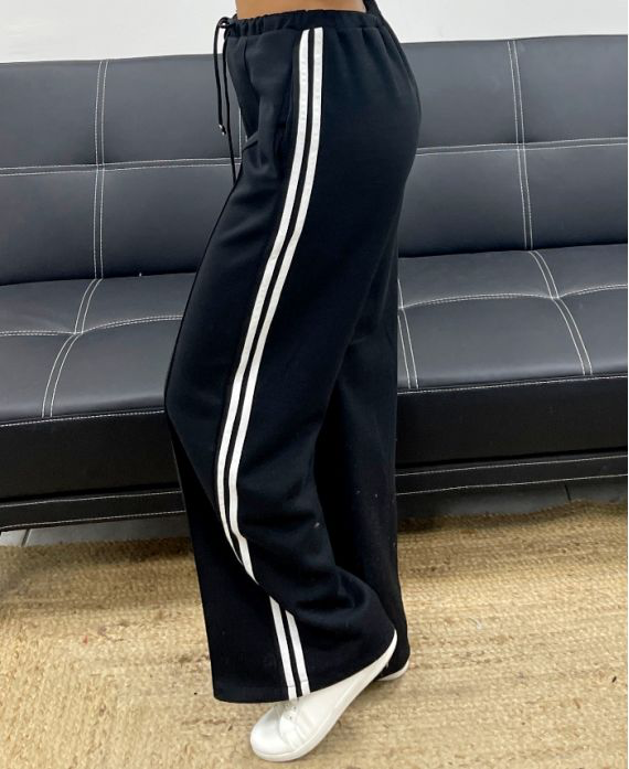 Pantalon 2 poches noir à rayures blanches