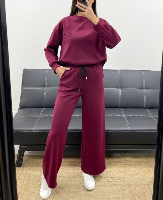 Ensemble burgundy sweat oversize LOVE + pantalon 2 poches