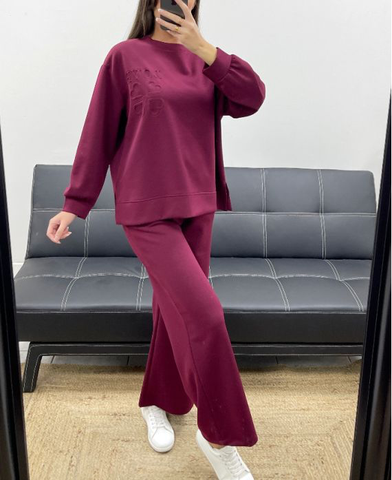 Ensemble burgundy sweat oversize LOVE + pantalon 2 poches