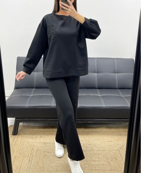 Ensemble noir sweat oversize LOVE + pantalon 2 poches