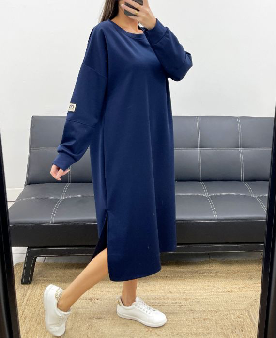 Robe oversize marine fentes