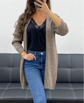 Gilet doux en laine mi-long taupe