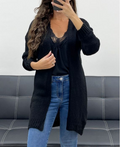 Gilet doux en laine mi-long noir