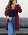 Gilet doux en laine mi-long bordeaux