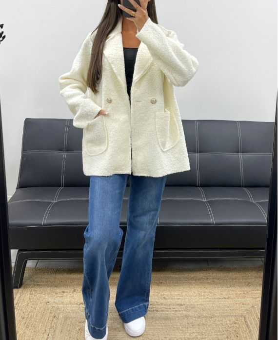 Veste moumoute 2 poches blanc