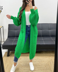 Gilet long en mailles vert avec 2 poches