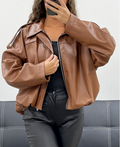 Veste en simili cuir chocolat