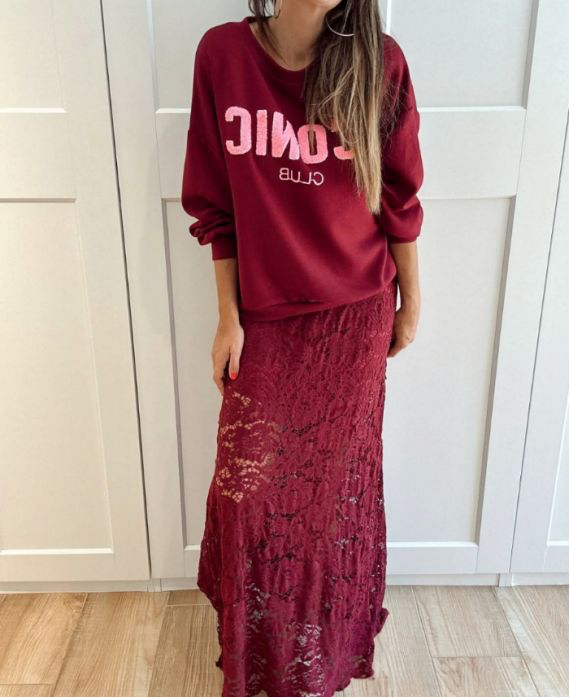 Jupe longue dentelle burgundy