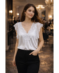 Top satin a dentelle blanc