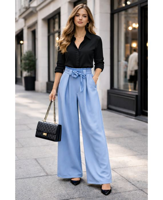 Pantalon large fluide smoke bleu ciel