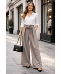 Pantalon large fluide smoke taupe