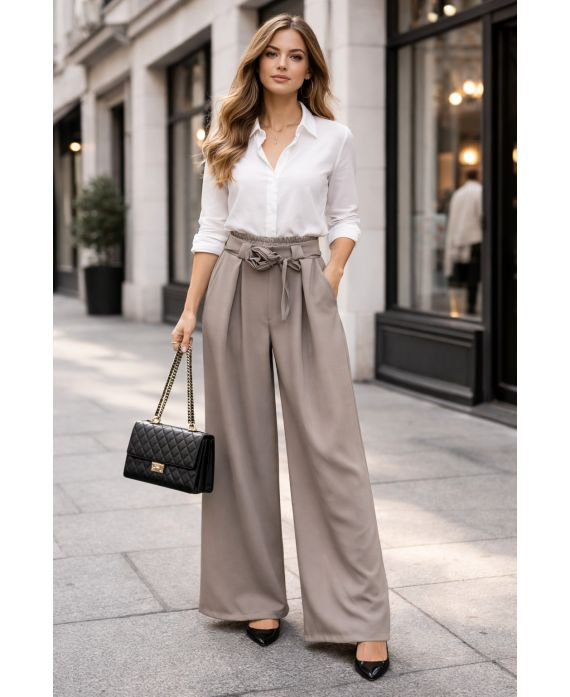 Pantalon large fluide smoke taupe