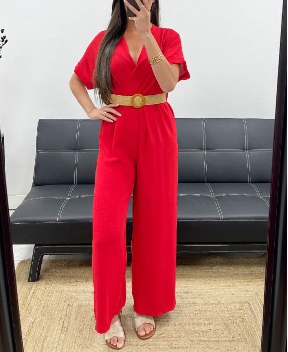 Combinaison pantalon rouge+ ceinture