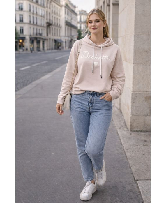 Sweat-shirt à capuche bichette beige