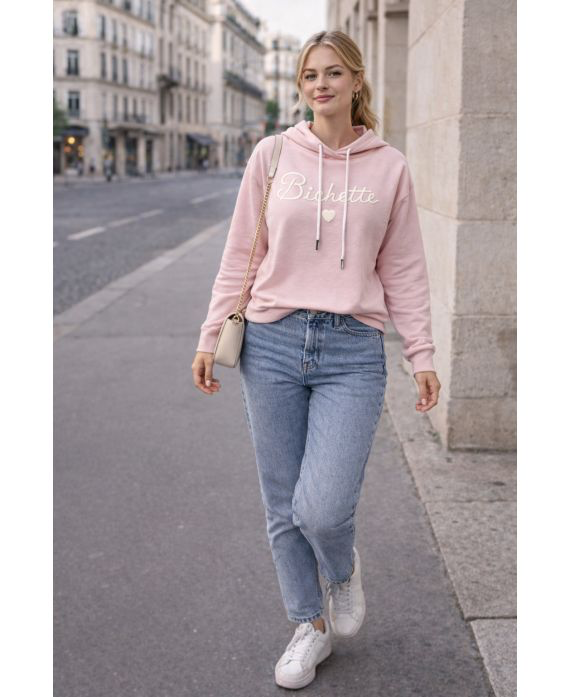 Sweat-shirt à capuche bichette rose