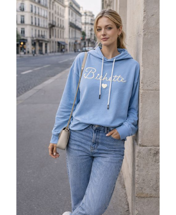 Sweat-shirt à capuche bichette bleu