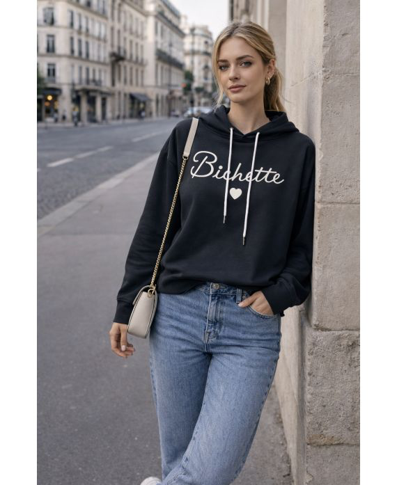 Sweat-shirt à capuche bichette noir