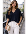 Pull manches courtes col V noir