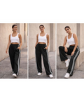 Pantalon large 2 poches 2 bandes noir