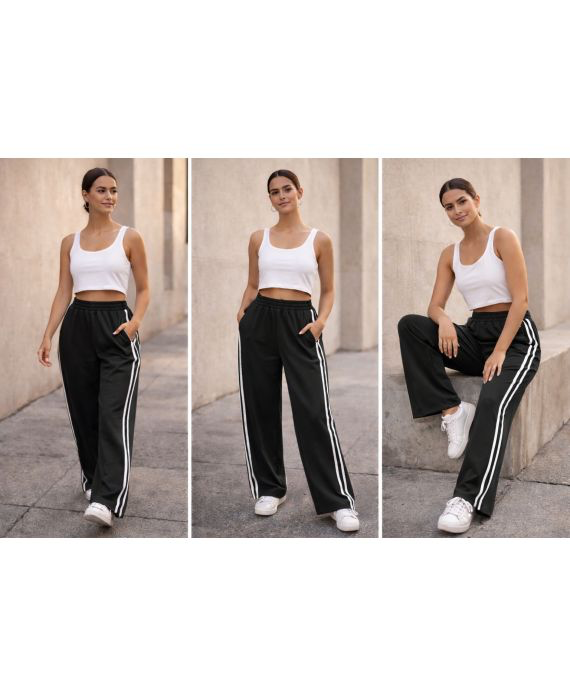 Pantalon large 2 poches 2 bandes noir