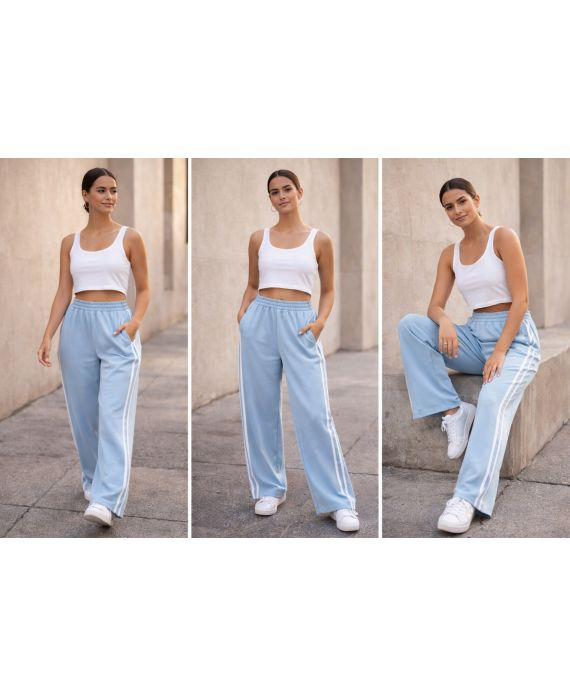 Pantalon 2 poches 2 bandes bleu ciel