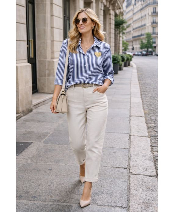 Chemise rayée cœur bleu marine