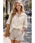 Chemise gaze de coton broderie beige