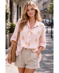 Chemise gaze de coton broderie rose