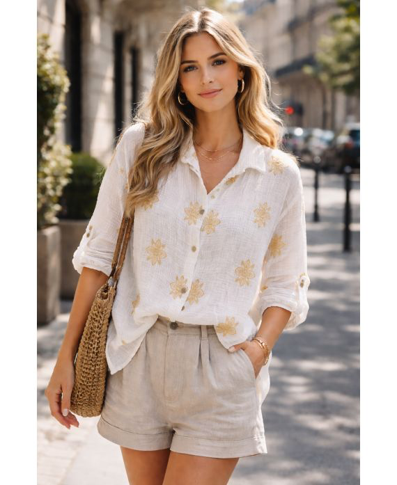 Chemise gaze de coton broderie blanc